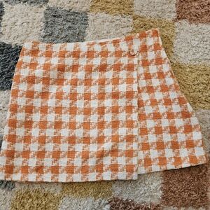 H&M Orange and White Houndstooth Mini Skirt